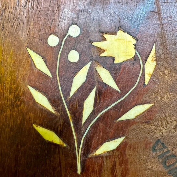 BOHO Indian carved inlay teak wood trey-Loving Coastal Living hand carved 1940. - Picture 2 of 7